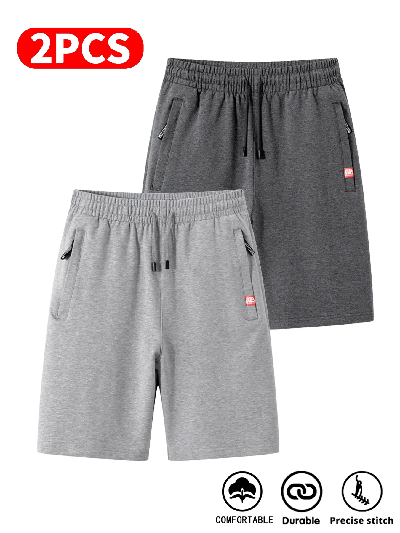 2-Pieces Men's Casual Breathable Summer Sports Shorts with Pullstring and Zipper for Beach Outdoor Activities Cycling Daily Wear warm comfort