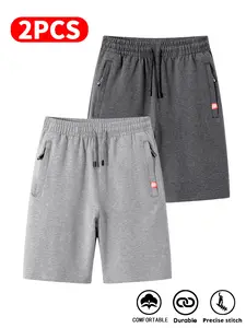 2-Pieces Men's Casual Breathable Summer Sports Shorts with Pullstring and Zipper for Beach Outdoor Activities Cycling Daily Wear warm comfort