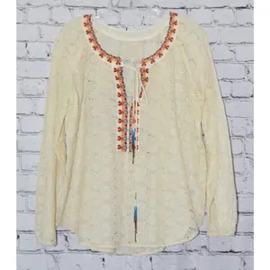 Johnny Was JADE Eyelet Womens Embroidered Floral Boho Beaded Blouse NWOT Small