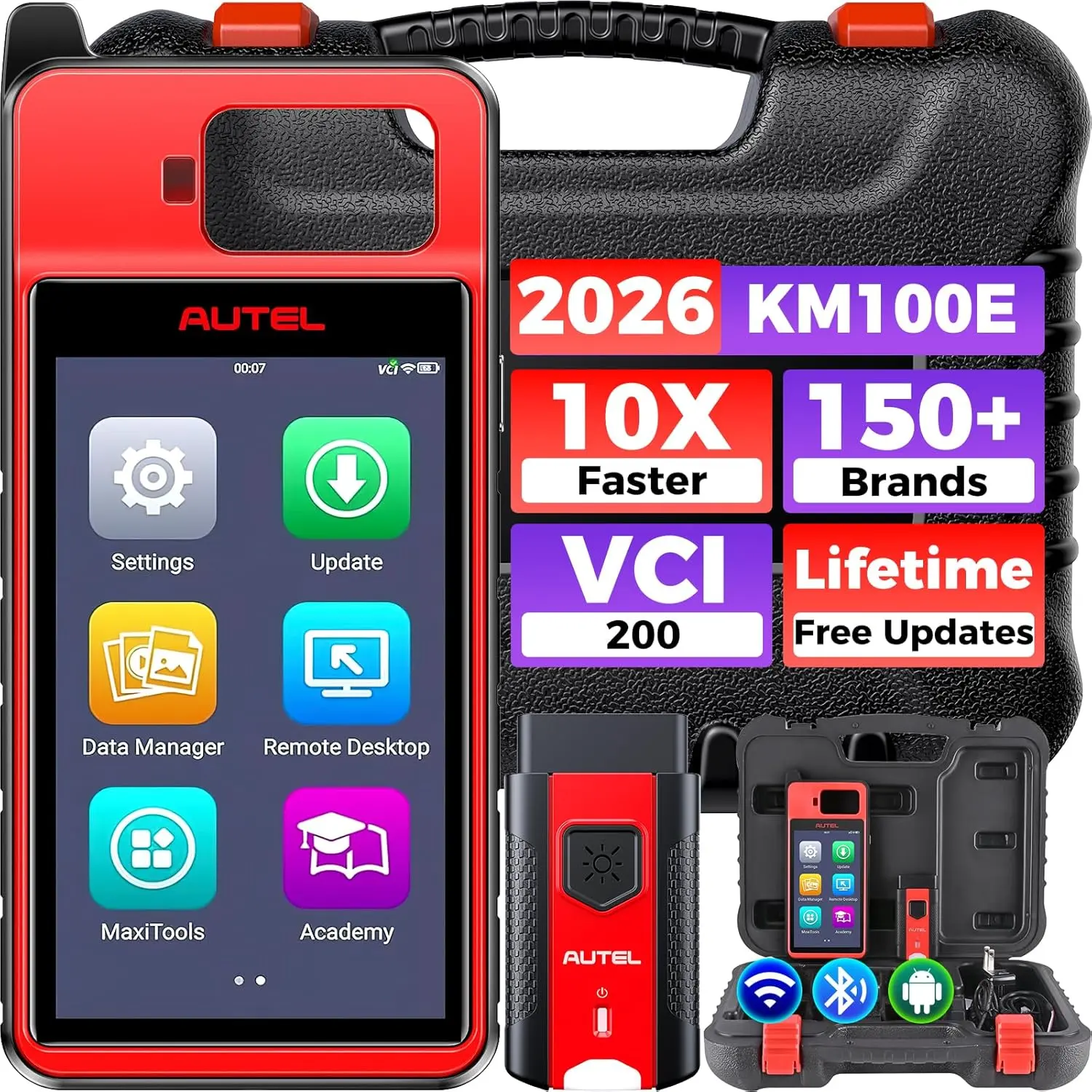 Scanner KM100E OBD2 Tool: 2026 Lite Version of IM508 Pro, IM608 Pro 2 IM608S II, V200 Wireless BT Connect, Auto Scan 2.0, Android 9.0, 10X Faster Hardware, Full Functions, Support 150-200 Brands
