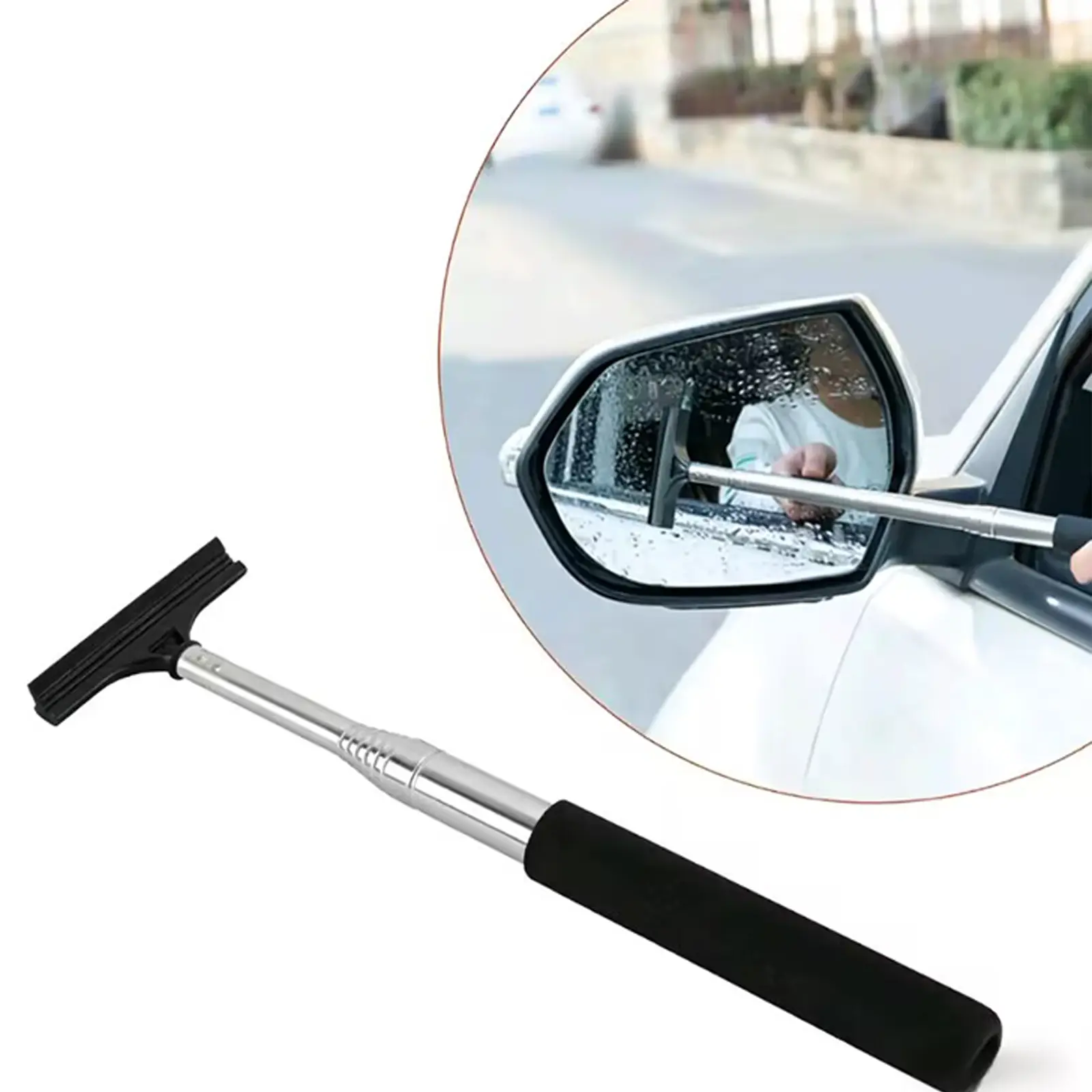 Car Rearview Mirror Wiper - Retractable Long-Handle Car Side Mirror Squeegee, Portable Mini Surface Cleaner, All-Seasons Efficient Cleaning Tool for Rainy/Foggy Weather, Easy to Clean Hard-to-Reach Areas