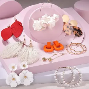 58Pairs Fashion Tassel Earrings Acrylic Hoop Stud Drop Dangle Earrings Set for Women,for Birthday Party,Assorted Styles and Colors