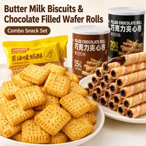 Butter Milk Shortbread Cookies & Chocolate Filled Wafer Rolls Combo Pack – Rich Buttery Mini Biscuits + Creamy Crispy Cocoa Sticks, Individually Wrapped Snack Duo for Lunch Box, Office, Afternoon Tea & On-the-Go
