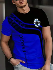 Blue logo fashion digital printing short sleeve Fitted T-shirt