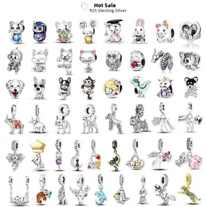 Animal Charms Fit Pendant S925 Silve Schnauzer Bulldog Elephant Cat Paws Owl Dangle Beads Original Bracelets DIY Jewelry Making
