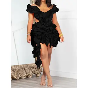 summer autumn clothes Sexy Off the Shoulder Backless Party Dresses Women Evening Celebrity Ball Gown Birthday Ruffles Dress