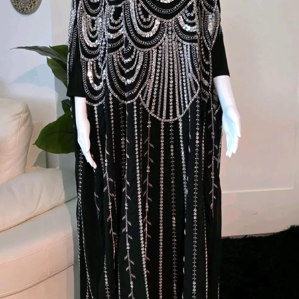 Elegant Black Maxi Dress with Silver Beaded Embellishments and Long Sleeves for Special Occasions - TikTok Shop Elegant Black Maxi Dress with Silver Beaded Embellishments and Long Sleeves for Special Occasions - TikTok Shop