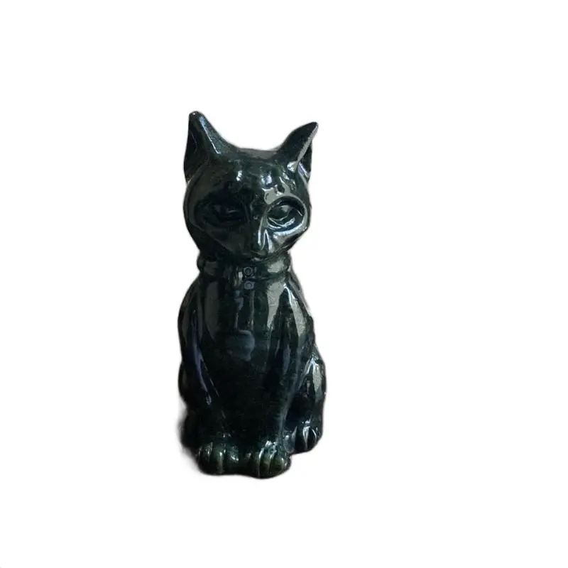 Green Jasper Cat - Unique Natural Stone Artwork in Skeletal Form for Display or Collection - One-of-a-Kind Landscape Jasper Design Cat.