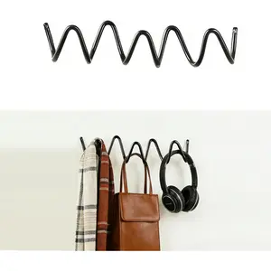 Black Wall Mounted Coat Rack, Decoration Wave Shaped Wall Hooks, Multi-Purpose Hooks for Coat, Hat, Bag, Umbrella, Heavy-Duty Metal Rail for Bedrooms, Living Rooms, Bathrooms(11.81" x 2.56")
