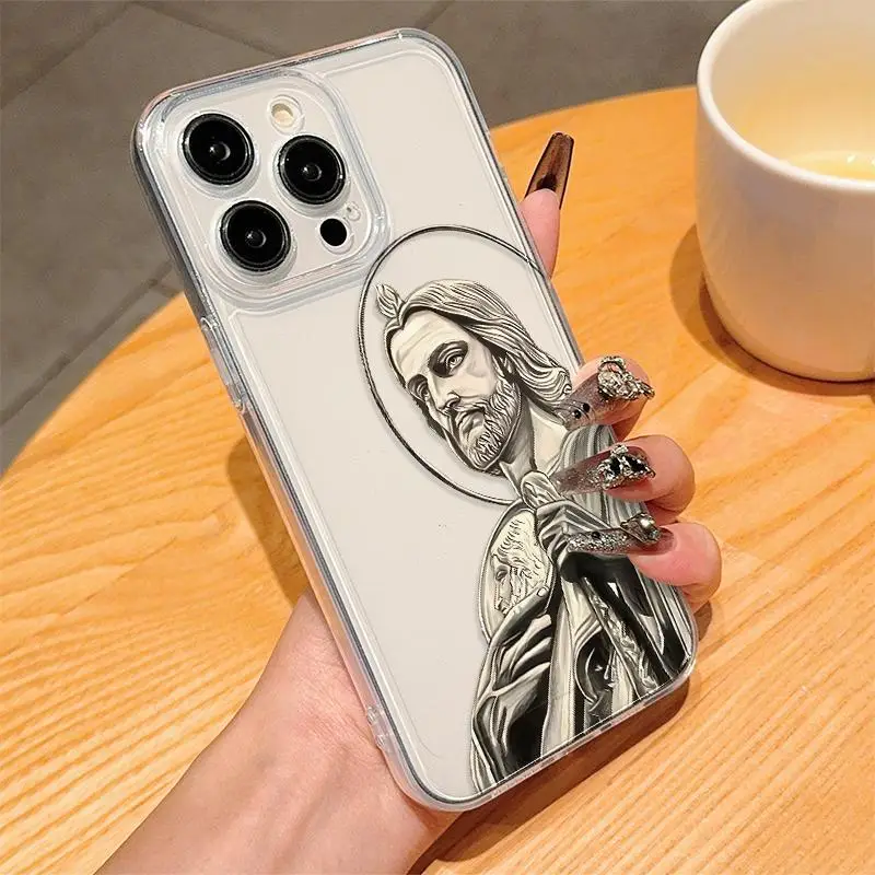 Jesus Christ Pattern Clear Phone Protective Case, Anti-drop Phone Protector Cover, Phone Accessories Compatible with iPhone 11 12 13 14 15 Phone Cases