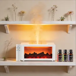 2-in-1 led Fireplace Oil Aroma Diffuser Remote 7-Colors 3 aromatherapy essential Oils Cozy well Home Perfect Gift Flame control air Humidifier Auto Off fragrance scent dispenser diffuser therapy Smart RGB Lighting must-have item colorful adjustable timer
