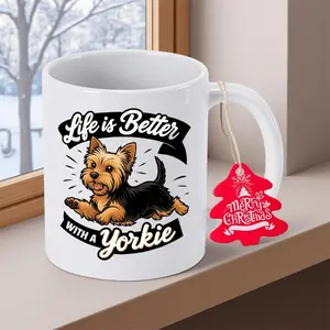Yorkie Dog Lover's Mug 11oz 350ml Coffee Tea Cup with Yorkshire Terrier Design Hand Wash Only Cute Gift for Mom Colleagues Office Camping