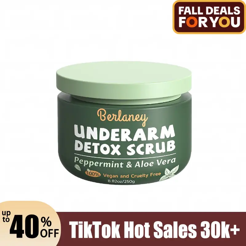 Body Scrub and Armpit Detox Scrub 8.8 oz with Peppermint, Aloe Vera and Walnut Shell Powder, Underarm Scrub Helps on Removing Odor, Deep Cleanse, for