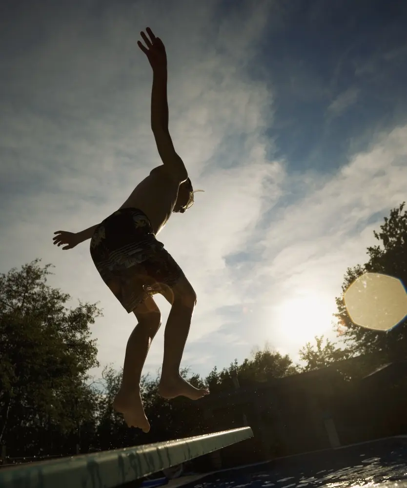 Posterazzi DPI1790259 Precise-Printing Paper Poster Print by Kelly Redinger - Boy Jumping Off Diving Board, 12x15 in, Ideal for Room Decor, Special Occasion Gift, 12 X 15 In