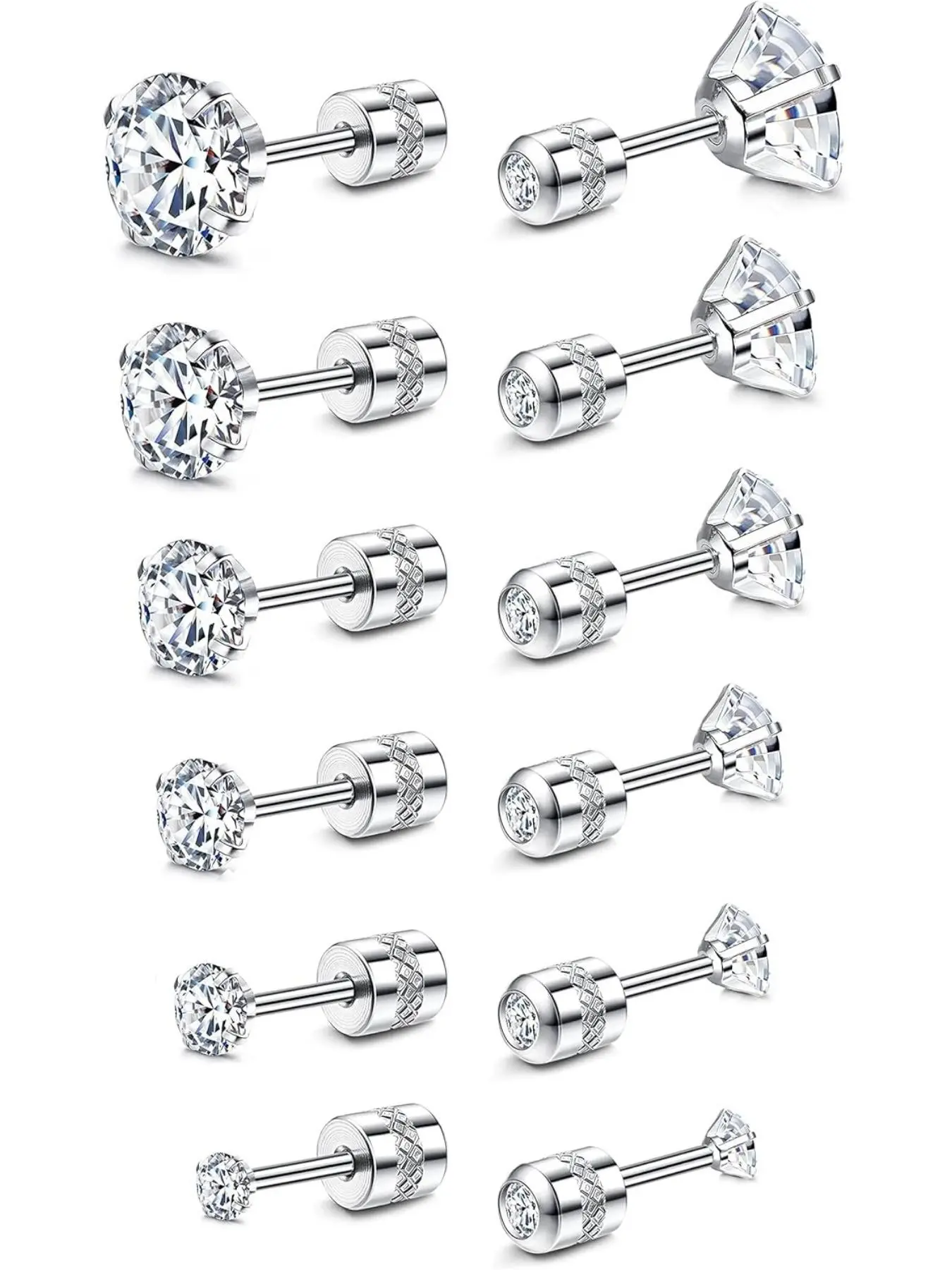 Hypoallergenic Earrings with Flat Backs, Studs Earrings, 20g Rhinestone Design, Available in Silver & 14k, Ideal for Sensitive Ears