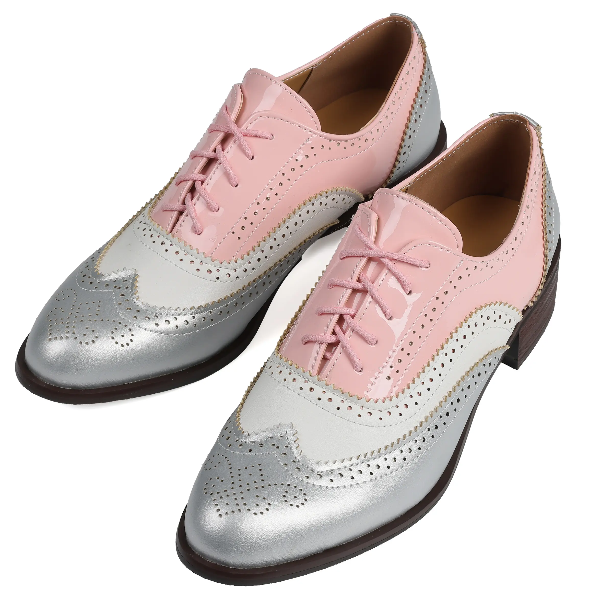 Chic Colorblock Oxford Heels Colorblock Lace Up Chunky Heels Women main image 2