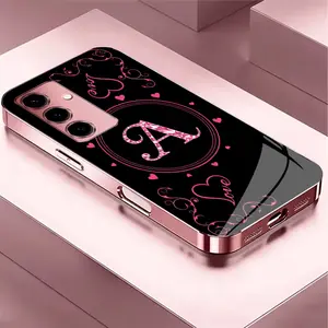Suitable for [Galaxy S24 Fe] Women's high-end phone case，The latest Pink Iridescent Glass Case—choose from 26 premium-look letters.YM99