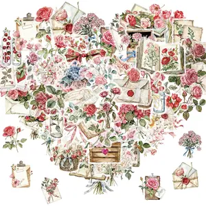 Flower & Letter Pattern Sticker, 50pcs/set Waterproof Self Adhesive Decor Paper, Decor Sticker for Gift Greeting Card & Water Bottle & Laptop Floral Pattern Sticker