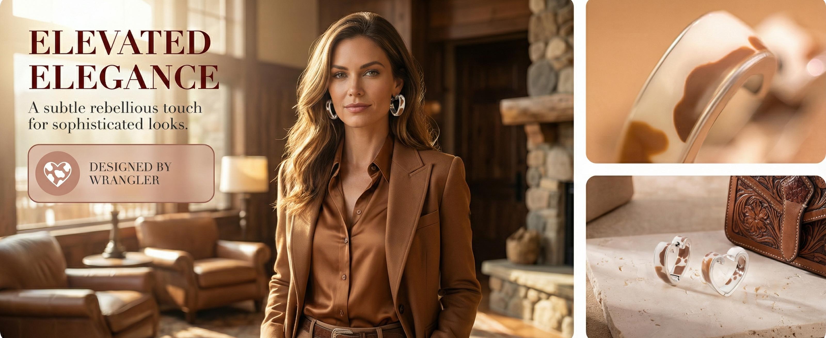 Wrangler Western Cowprint Heart Earrings for Women Gold Plated Fashion Jewelry Valentine's Day Gift Selection TikTokShopJumpstartSale