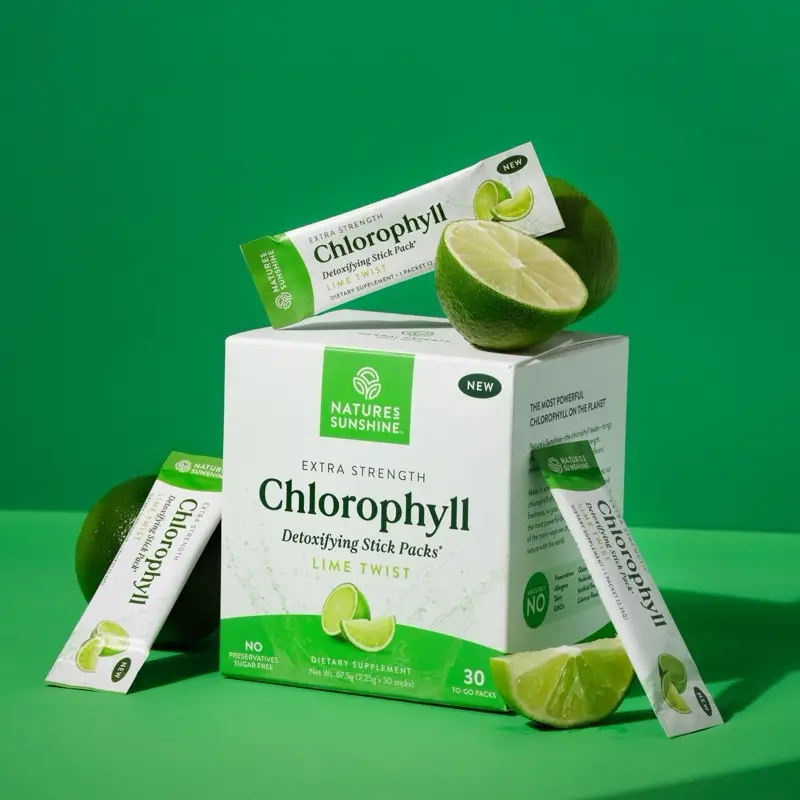 Nature's Sunshine Chlorophyll Stick Packs: Lime Twist. Your Daily Detox- Reduce Bloat, Control Odor, Clear Skin, Boost Energy, Support Digestion Nutri