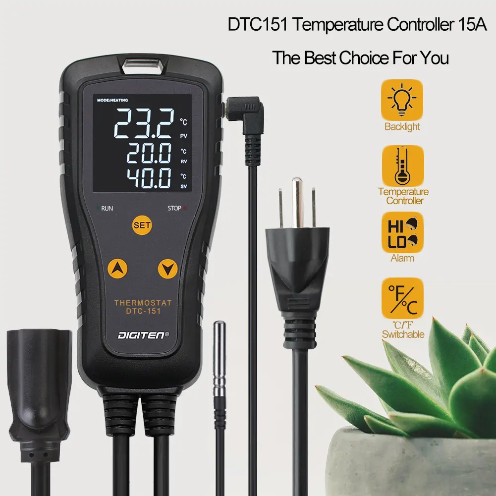 DIGITEN Digital Temperature Controller Simple Stage Thermostat Outlet Heating & Cooling Mode for Chest Freezer Refrigerator Homebrew Fermenter Greenhouse 110V 15A 1650W