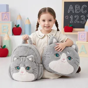 Back to School 2PCS Bundle Cat Plush Backpack and Handbag for Girls 2-6, Cute Kitten School Bag for Toddlers & Preschoolers, Lightweight Daycare Bag, Eye-Catching Animal Schoolbag Set