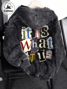 🔥American Vintage Distressed Zip - Up Hoodie! Eye - Catching "it is what it is" Collage Text Print on the Back, Washed Distressed Texture, Comfortable Cotton Material, A Must - Have for Fashionistas～#AmericanVintage #Hoodie