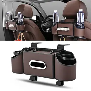Car Seat Back Storage Hook PU Leather Organizer with Tissue Cup Holders & Bag Hooks Universal Interior Accessories for Family Travel & Car Organization Compact Design for Family Use