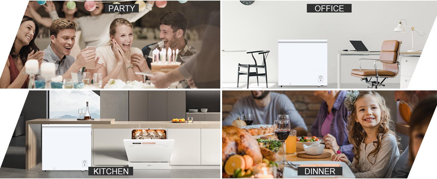 Large Chest Freezer for Families with Removable Basket 8 Adjustable Thermostat Energy Saving Front Drain Free Standing Top Open Door for Home Kitchen White mini fridges