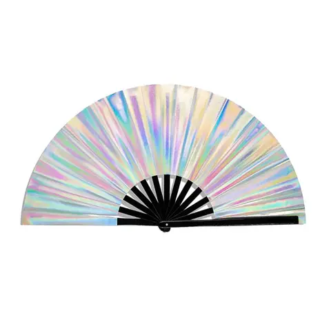 Large Glitter Holographic Rave Hand Fan, Folding Lridescent Festival Clack Fan, Foldable Hand Fan for Rave Outfits Accessories Festival, Club, Party, Decor, Decoration Items, Folding Fans