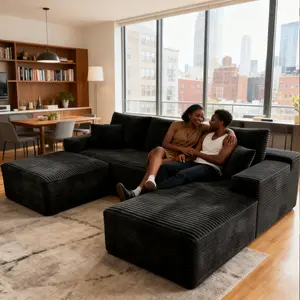 U-shaped combination living room cloud sofa, flannel fabric sofa, pure sponge bonelesscouch, no assembly required, modular sofa