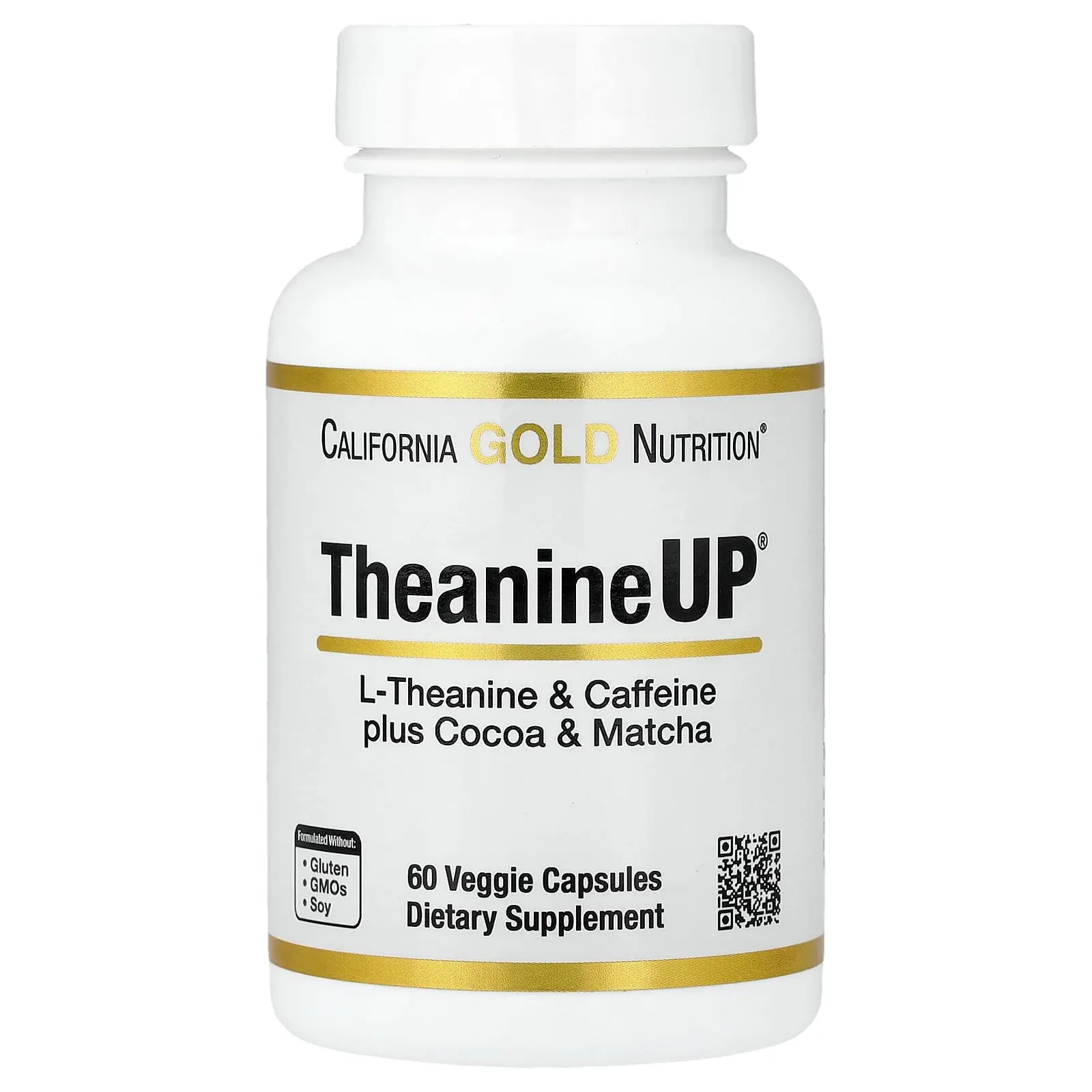 California Gold Nutrition TheanineUP®, L-Theanine & Caffeine Plus Cocoa and Matcha, 60 Veggie Capsules