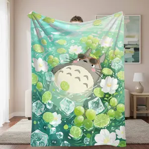 Cute Summer Forest Spirit Flannel Blanket - Flannel Fabric with Anti-Pilling Weave, Lime Floral Print, Lightweight Warmth, Soft Cozy Indoor/Outdoor Throw for Sofa, Home Decor Gift