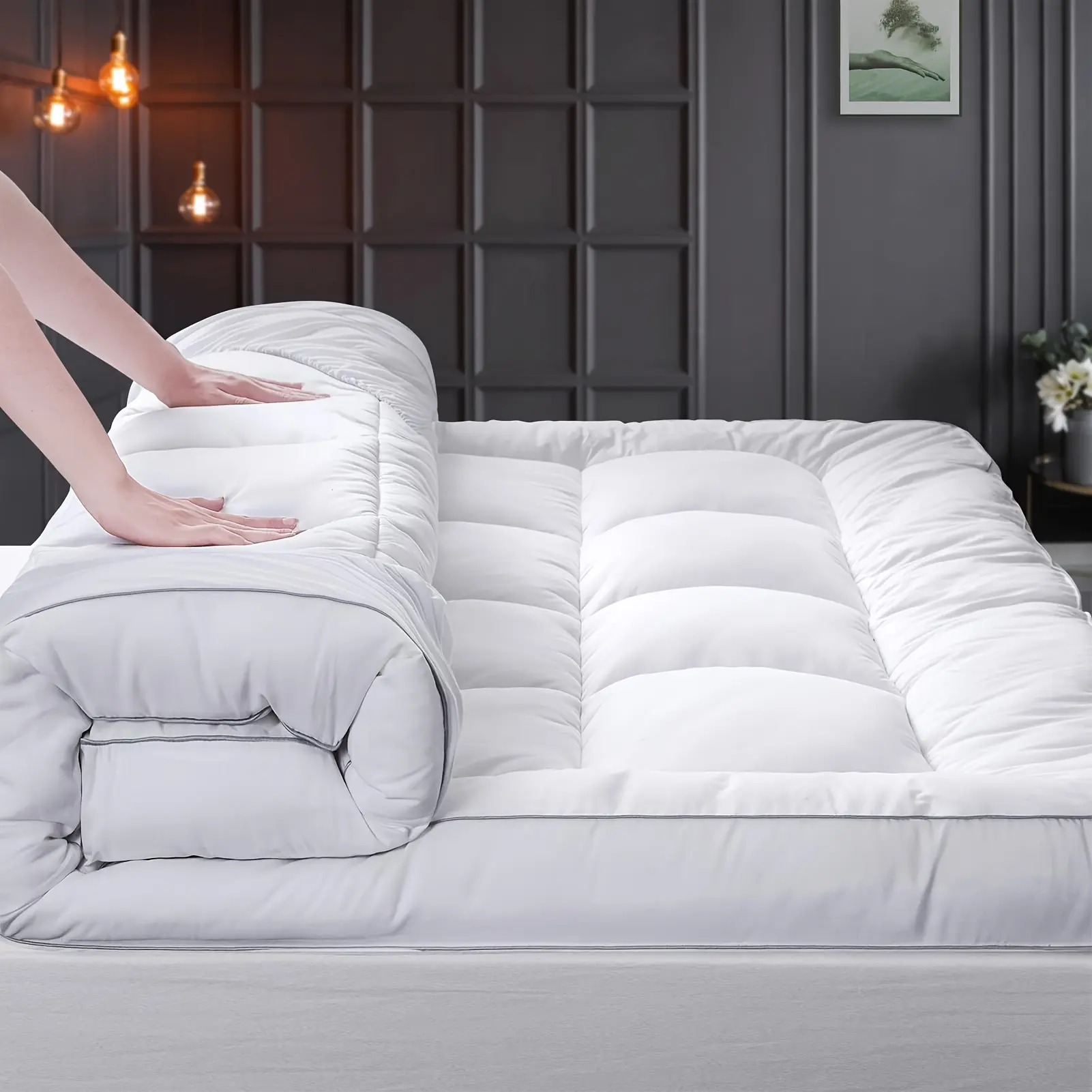 Mattress Topper Queen Size Extra Thick Mattress Pad 8-21" Deep Pocket Soft Down Alternative Fill Mattress Protector Pillow Top Mattress Cover