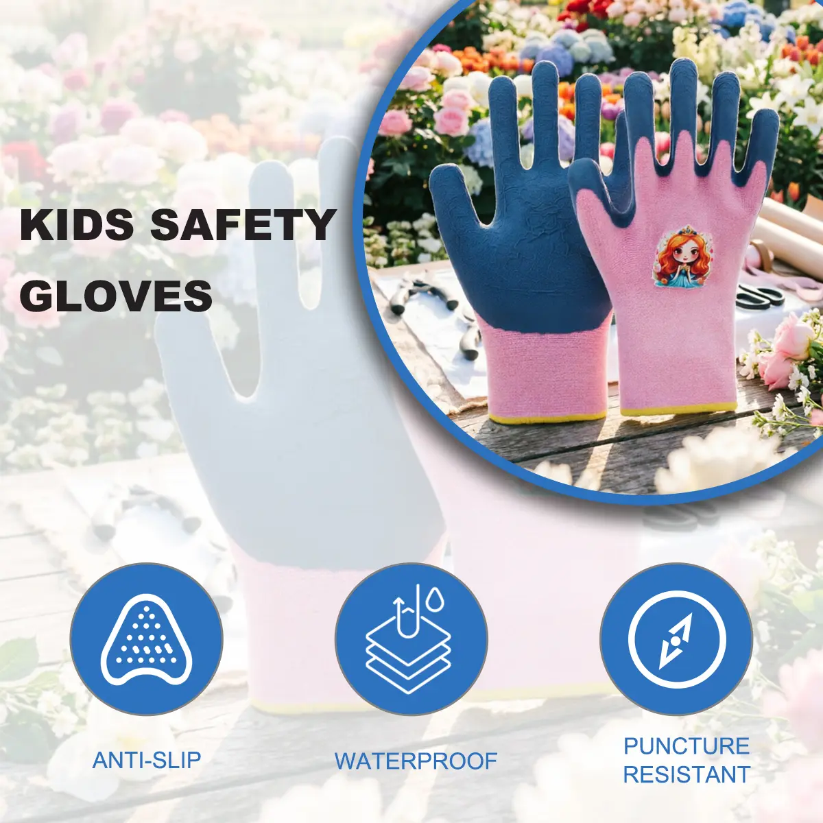 [fathersdaygift] 3PCS-Girls Protective Work Gloves Age 5-12 | Pink Anti-Slip Grip | Perfect for Pet Care, Gardening & Beach Play
