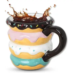 Cute Coffee Mugs for Dunkin Donuts Coffee, Ceramic Novelty Mug Donut Gifts for Donut Lovers, Fun Colorful &  Mug with  Donut Stacking Design, Large Capacity Stacked Donuts  Mugs, 18 oz