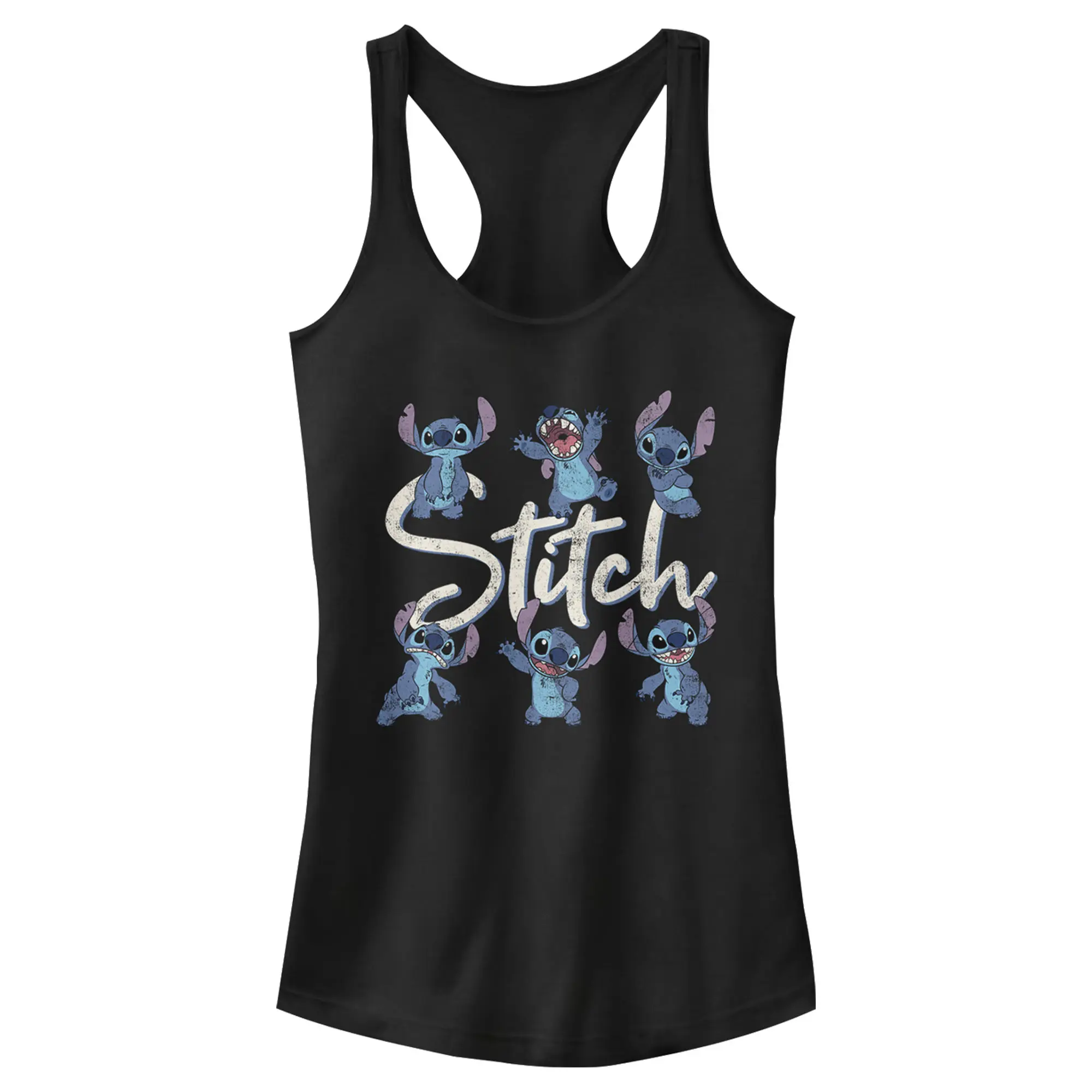 Junior's Women Lilo & Stitch Distressed Poses Racerback Tank Top
