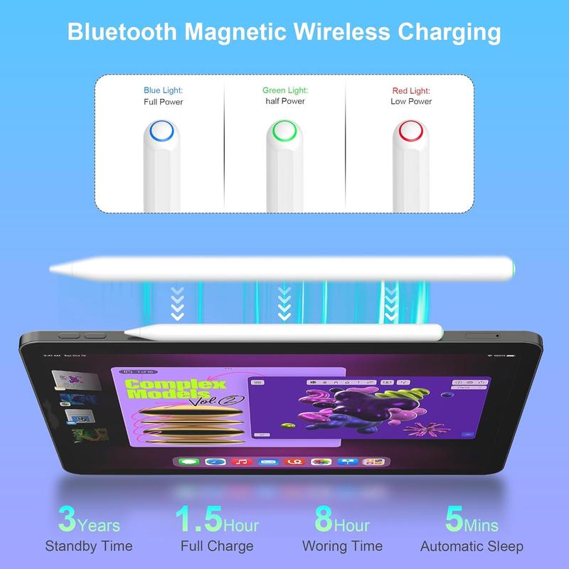 Magnetic Wireless Charging Stylus Pen, 1 Count Rechargeable Stylus Pen, High Precision Smooth Writing Pen for iPad 2018-2024 Models