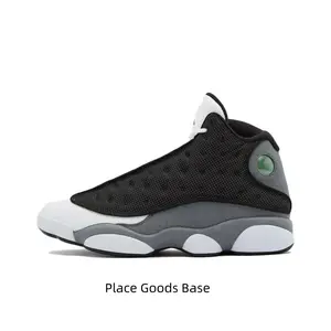 Black, White and Gray High-Top Retro Basketball Shoes with Mesh and Leather Upper, Gray Midsole