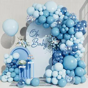 138pcs Blue Balloon Arch Garland Kit with Different Size Metallic Macaron Pastel Blue Confetti Balloons for Baby Shower Birthday Wedding Ocean Themed Party. Background Party Decoration
