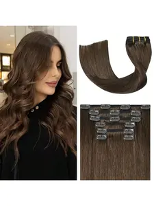 Ash Brown Glueless Clip In Hair Extensions Real Human Hair,  Remy Human Hair Clip In Extensions  Soft Silky Straight Natural Looking Hair For Full Head 8pcs  One Pack