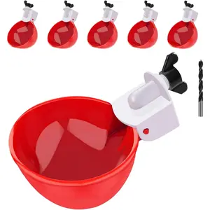 Chicken Waterer Cups, 6 Packs Large Chicken Watering Cups, Automatic Chicken Water Cups, Tee Fittings Poultry Feeder Cups Suitable for Chicken, Duck, Goose, Turkey with Mounting Hole Opener