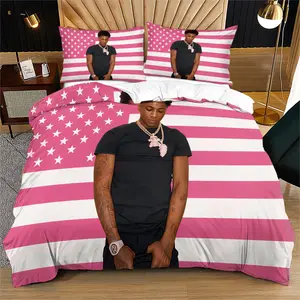 YoungBoy NBA Pink American Flag Print Duvet Cover Set,Soft and Comfortable Bedding,Quilt Cover Set,Gift for Children,Teenagers and Adults,Including 1 Bed Duvet Cover and 1 or 2 Pillowcases Without a Core and Pillow, Soft Durable Material