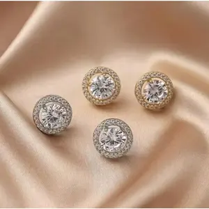 4K Gold-Plated, Hypoallergenic 925 Sterling Silver Earring Set - Unisex Cubic Zirconia Studs, Full-Pavé Round CZ Studs, and Halo-Set Earrings.A Perfect Gift Set for Couples, Friends, Besties, or Mother's Day.
