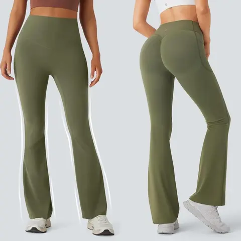 Women's High Waisted Bootcut Leggings - Compression, Scrunch Butt Lifting, Tummy Control, UltraSculpt Curve-Hug Fabric, Handsfree Pockets, No Front Seam, Elastic Breathable Fit, All Season, Bootcut Leg Boost, S-2XL