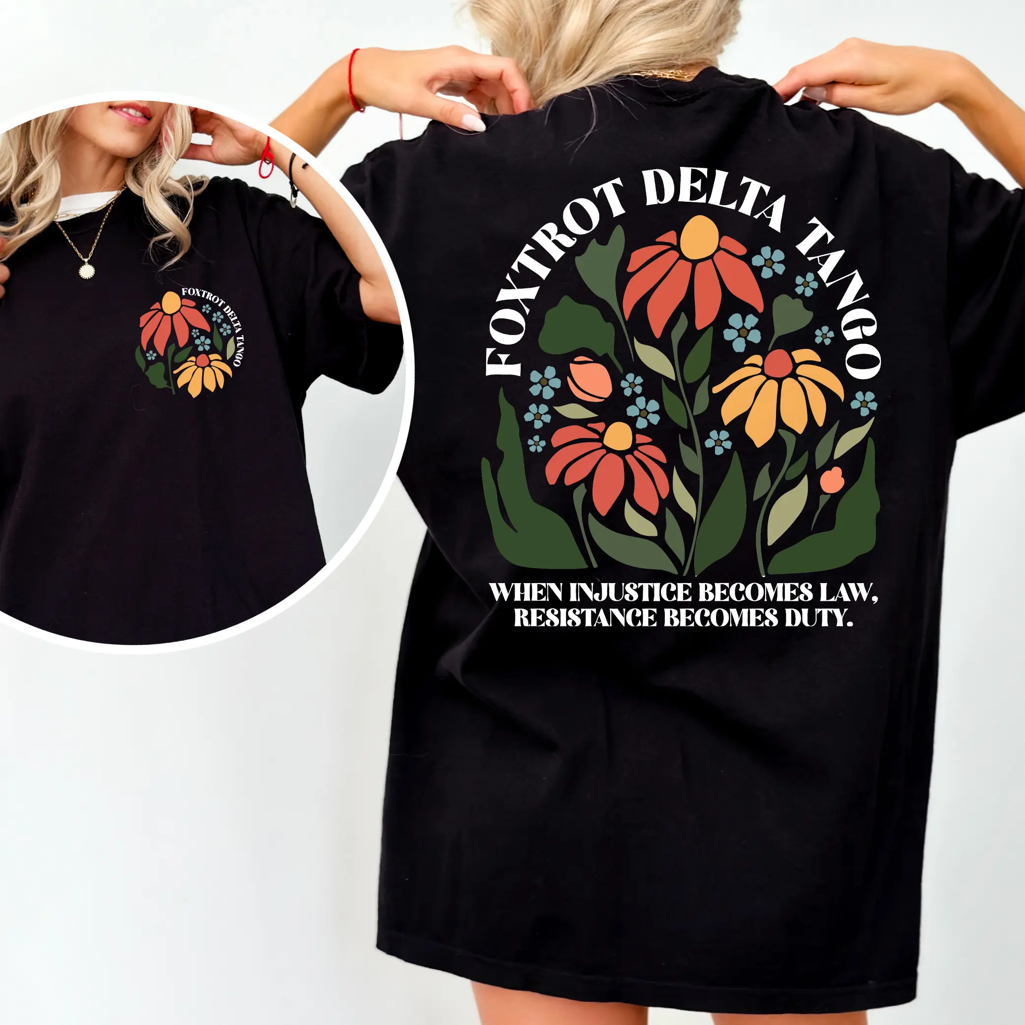 Floral Foxtrot Delta Tango Shirt, Subtle Antj Trump , Floral FDT , Feminist, Political, Liberal Shirt