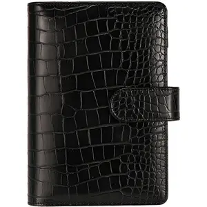 A6 Crocodile Budget Binder Cover - PU Leather Notebook Binder with  Snap Buckle, Small 6 Ring Refillable Journal Binder, Black
