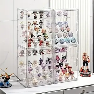 Transparent Display Cabinet with 4 Adjustable Shelves, Doll Organizer, Magnetic Door Dustproof Case, Small Statue Storage Rack