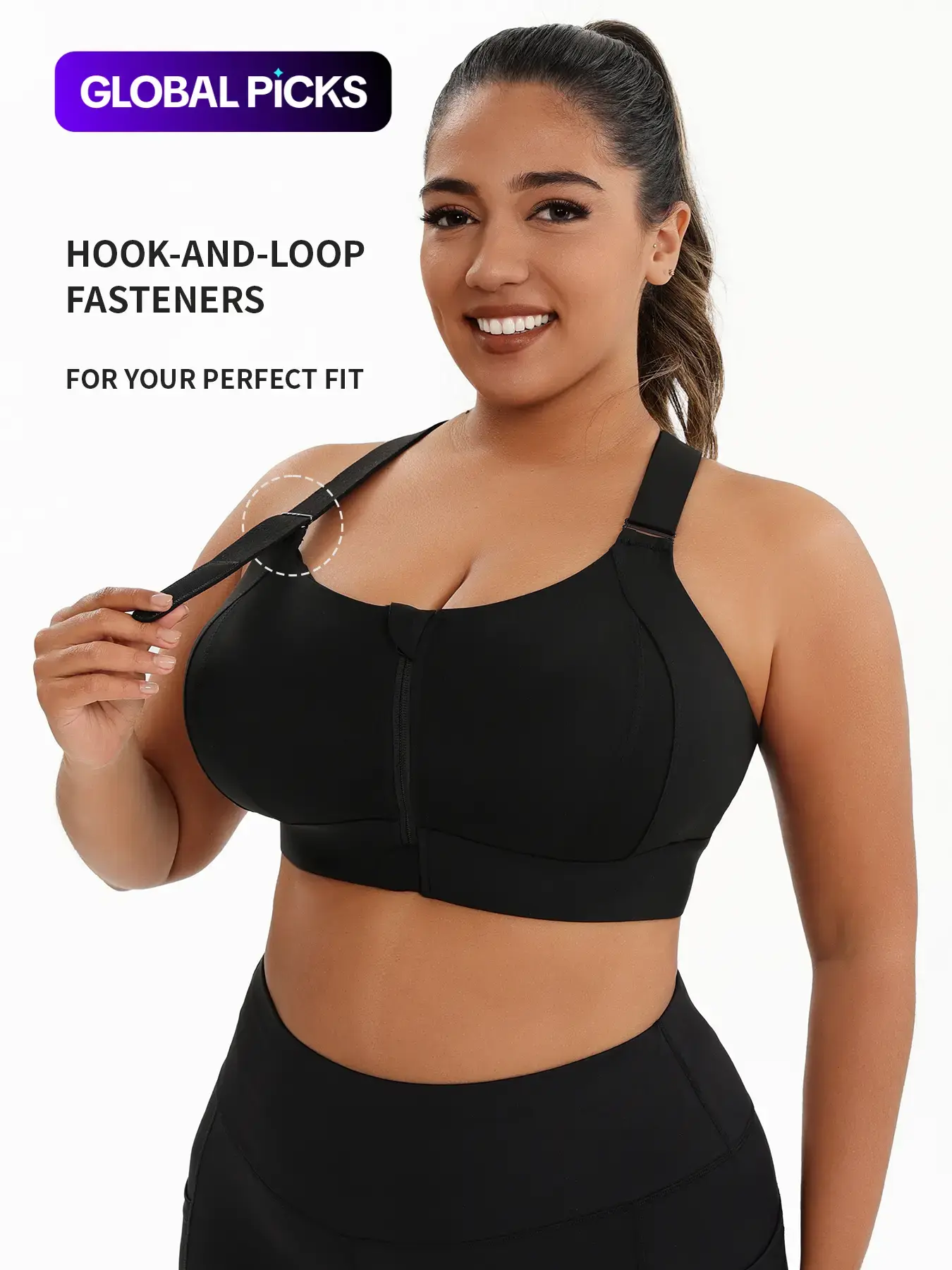 Plus Size】 Criss Cross Zipper Front Sports Bra, Solid Adjustable