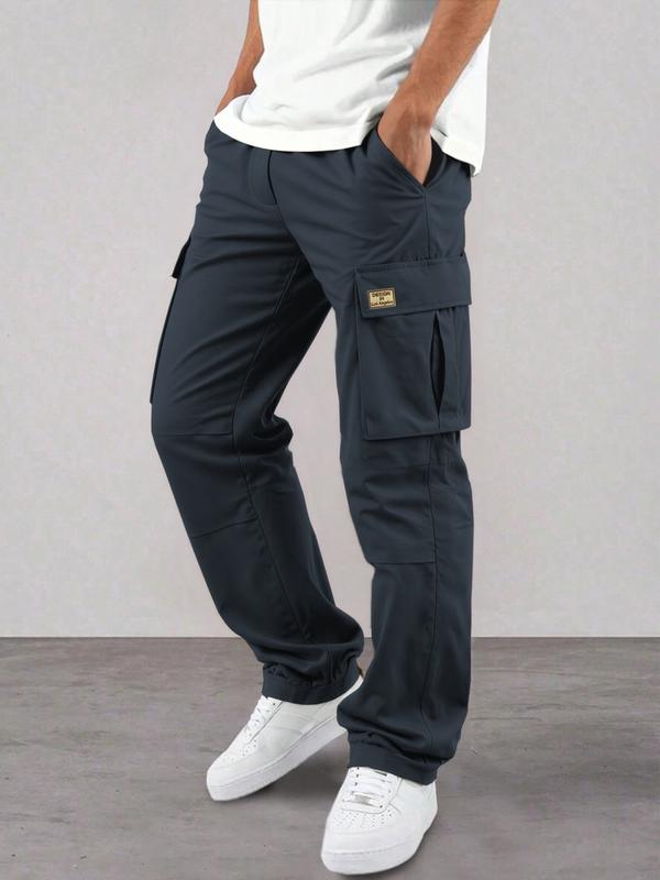 Men's Casual Cargo Pants, Wrinkled Design, Loose Fit Lightweight Sporty Style, Straight Leg Comfortable Daily Wear, Casual Streetwear Pants